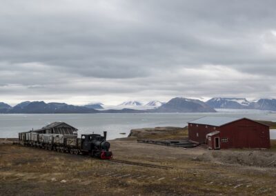 Old train and houses in Ny-Alesund